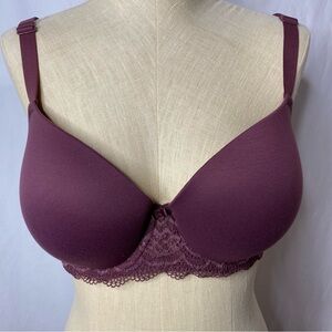 Auden Bra Women 36DD The Daydream Underwired Burgundy Lace Wing T Shirt